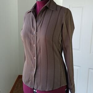 Harve Benard Vintage NWT Damask Blouse M vertical stripes long sleeve button up